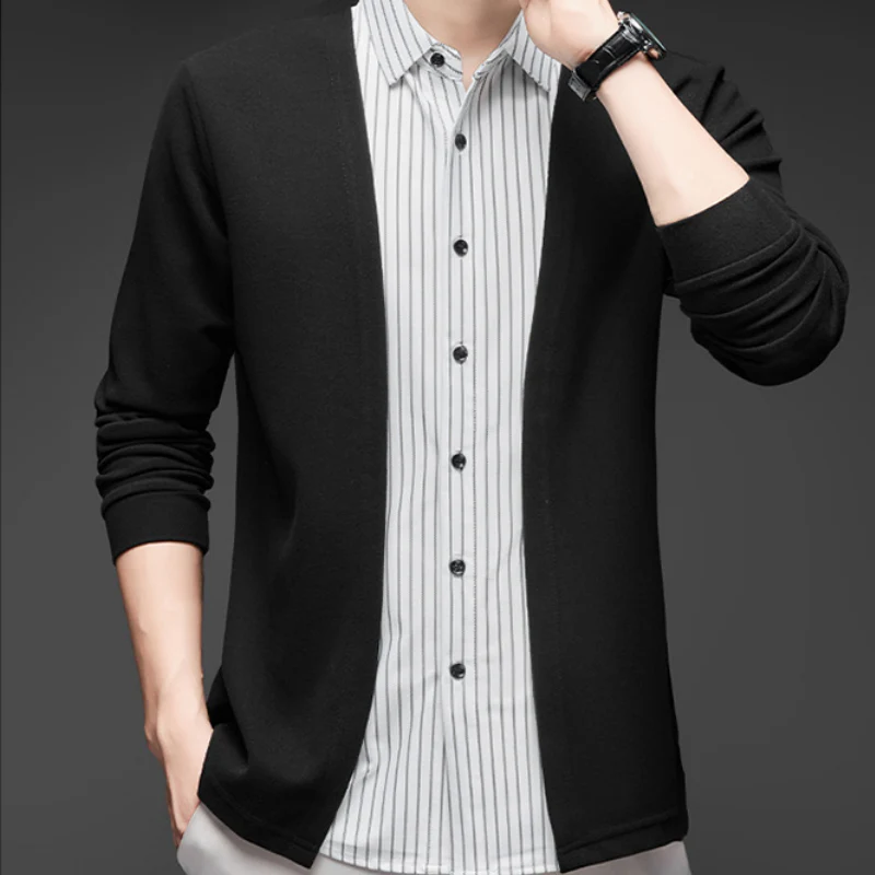 Men's Fake Two-Piece Striped Long-Sleeve Sweater - Image 2