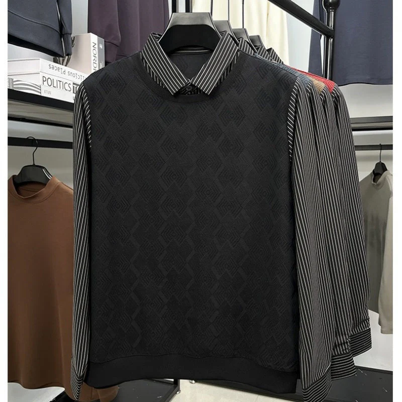 Men's Casual Faux Two-Piece Long-Sleeve Top - Image 3