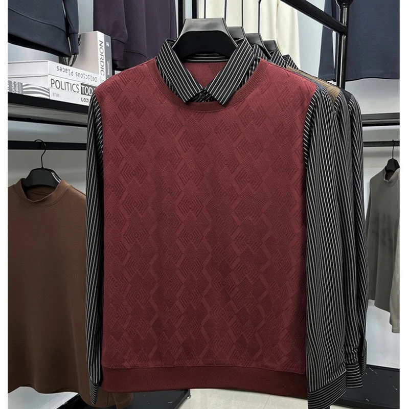 Men's Casual Faux Two-Piece Long-Sleeve Top - Image 4