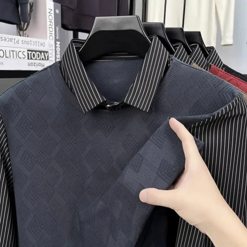 Men's Casual Faux Two-Piece Long-Sleeve Top - Image 6