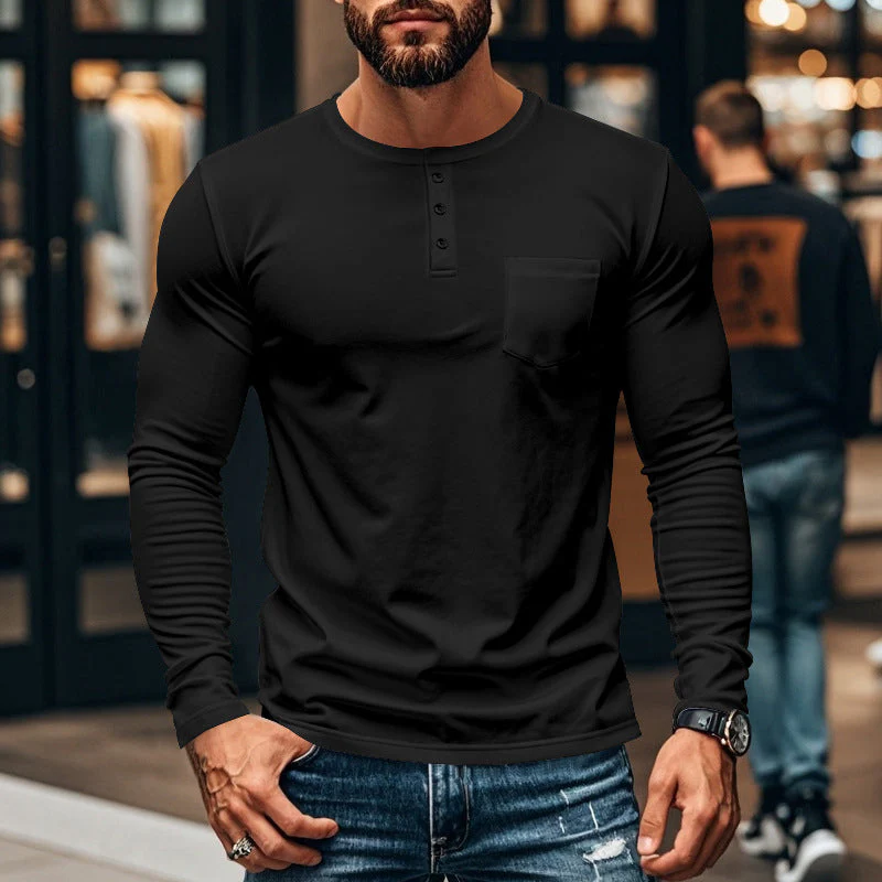📢📢55 % de réduction !!!✨T-shirt Henley manches longues slim fit pour homme : respirant, élégant & polyvalent ! 👔👕 - Image 11