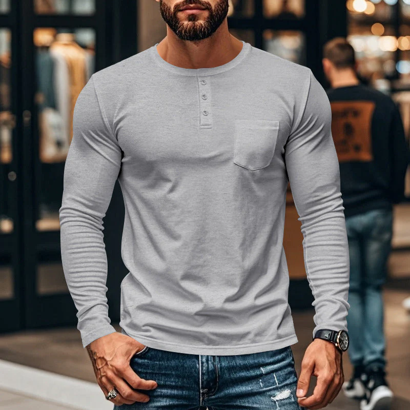📢📢55 % de réduction !!!✨T-shirt Henley manches longues slim fit pour homme : respirant, élégant & polyvalent ! 👔👕 - Image 12