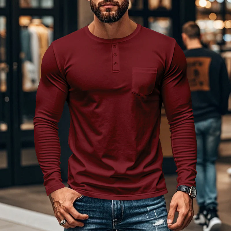 📢📢55 % de réduction !!!✨T-shirt Henley manches longues slim fit pour homme : respirant, élégant & polyvalent ! 👔👕 - Image 14