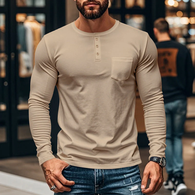 📢📢55 % de réduction !!!✨T-shirt Henley manches longues slim fit pour homme : respirant, élégant & polyvalent ! 👔👕 - Image 9
