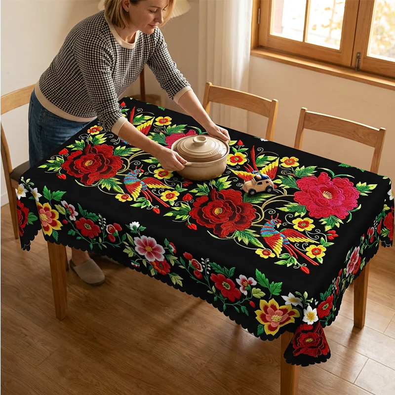 📢📢50 % de réduction – Nappe Mexicaine Florale avec Bord Festonné 🌸✨ Élégance Exotique & Résistance aux Taches ! - Image 3