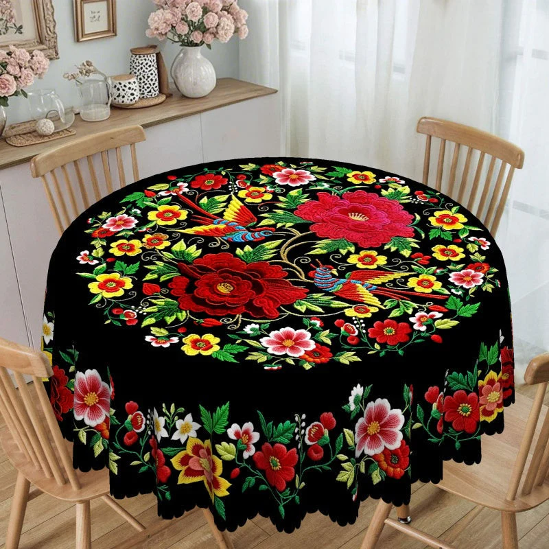 📢📢50 % de réduction – Nappe Mexicaine Florale avec Bord Festonné 🌸✨ Élégance Exotique & Résistance aux Taches ! - Image 9