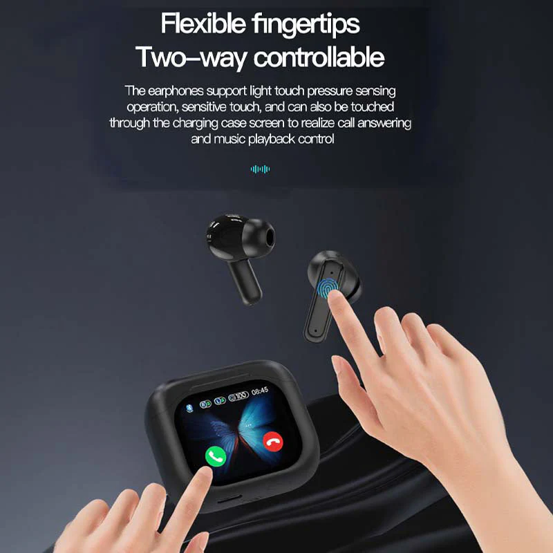 Écouteurs compacts à commande tactile et son clair 📍LED Full-Color Display📍 Active Noise Cancellation (ANC)📍 Touch Controls📍 Bluetooth 5.4 - Image 5
