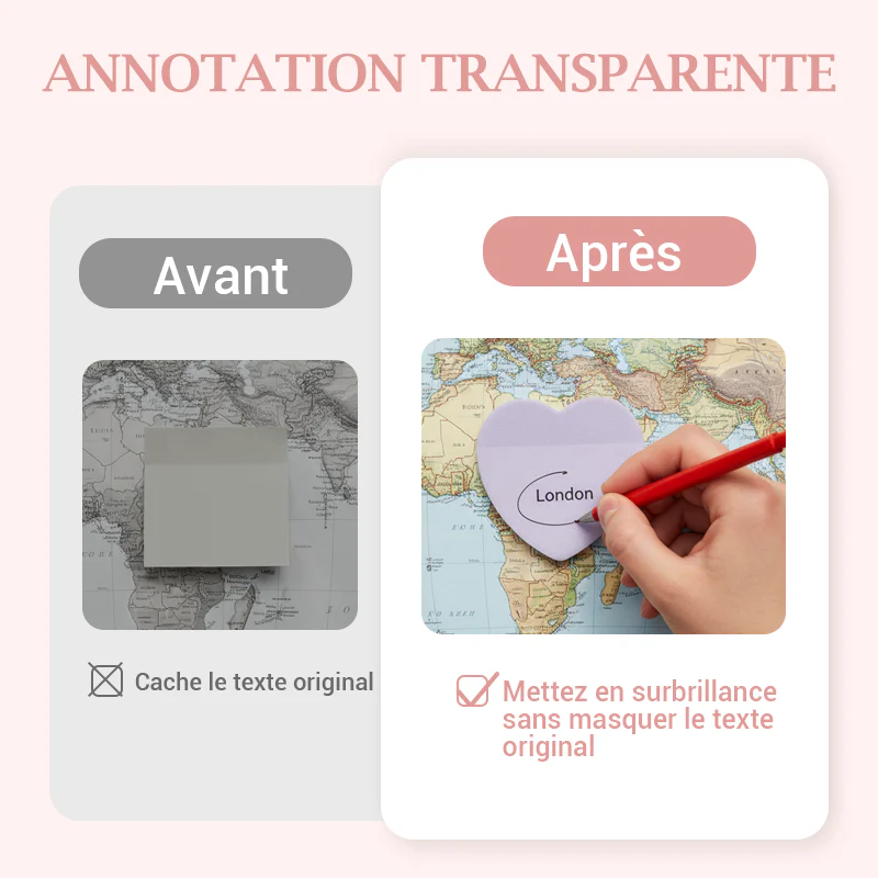 Notes adhésives transparentes nacrées en forme de cœur - Image 6
