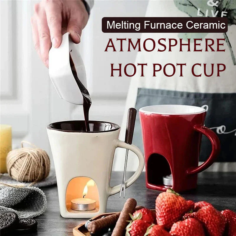 🔥 40% DE RÉDUCTION ! ✨ Tasse Chauffante en Céramique - Design Élégant avec Support Bougie, Parfaite pour Chocolat et Fondue 🔥🕯️