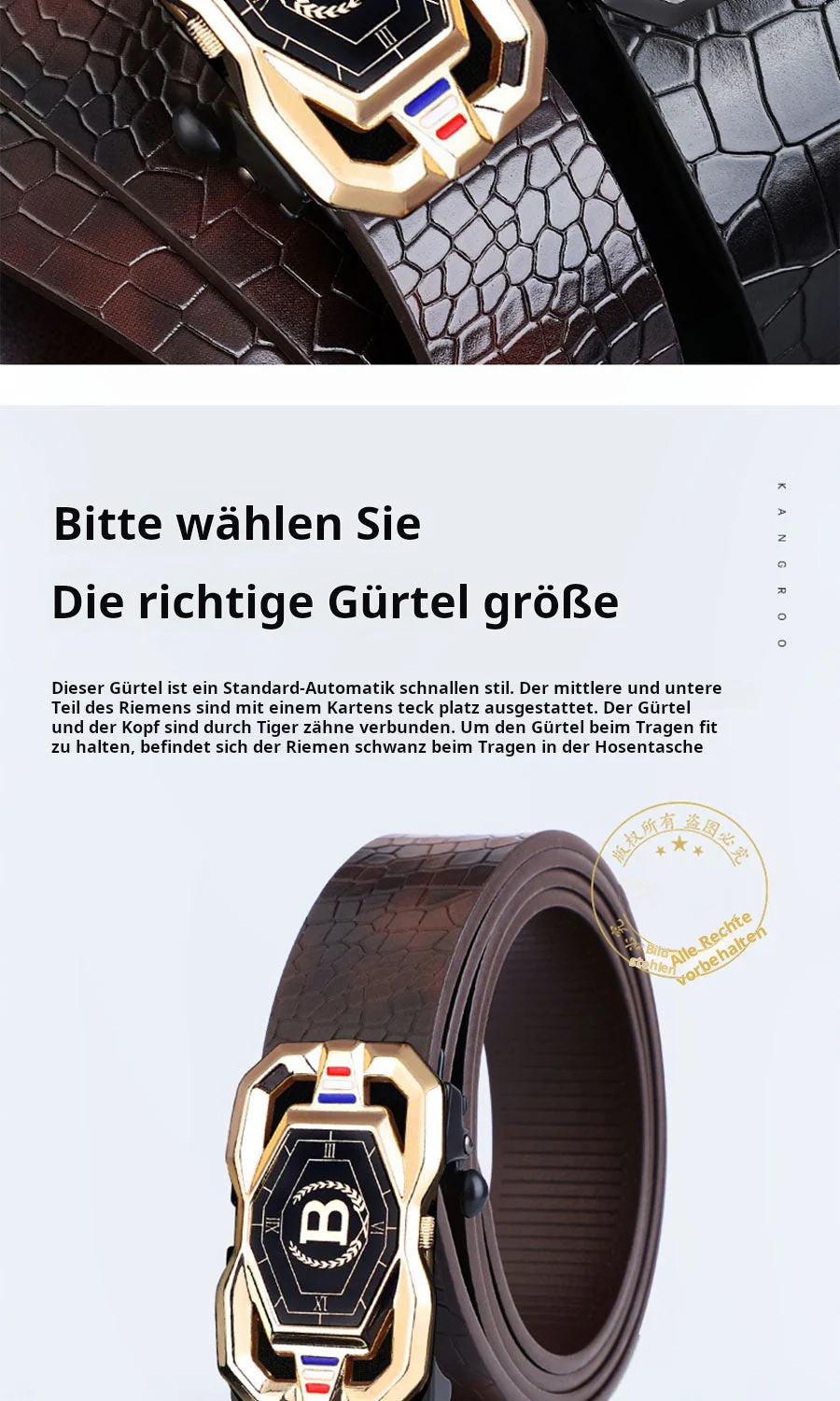 📢📢50 %  DE RÉDUCTION !! ⏰🐊Ceinture en cuir pour homme avec motif crocodile raffiné, boucle automatique et fabriquée en cuir de vachette. - Image 16