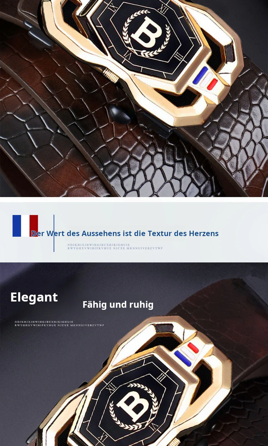 📢📢50 %  DE RÉDUCTION !! ⏰🐊Ceinture en cuir pour homme avec motif crocodile raffiné, boucle automatique et fabriquée en cuir de vachette. - Image 4