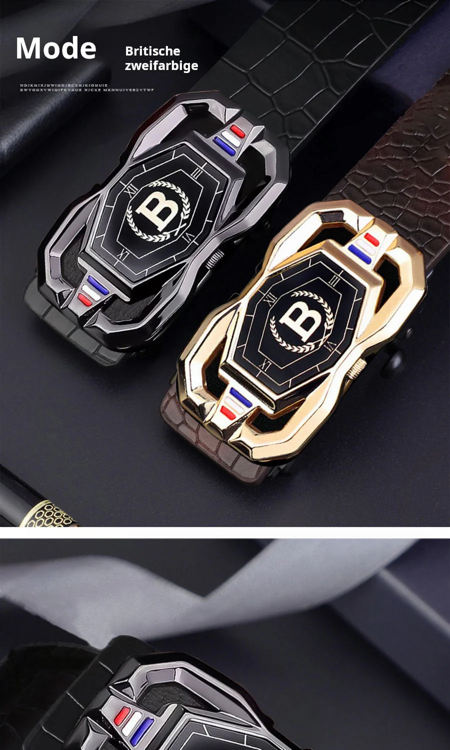📢📢50 %  DE RÉDUCTION !! ⏰🐊Ceinture en cuir pour homme avec motif crocodile raffiné, boucle automatique et fabriquée en cuir de vachette. - Image 7