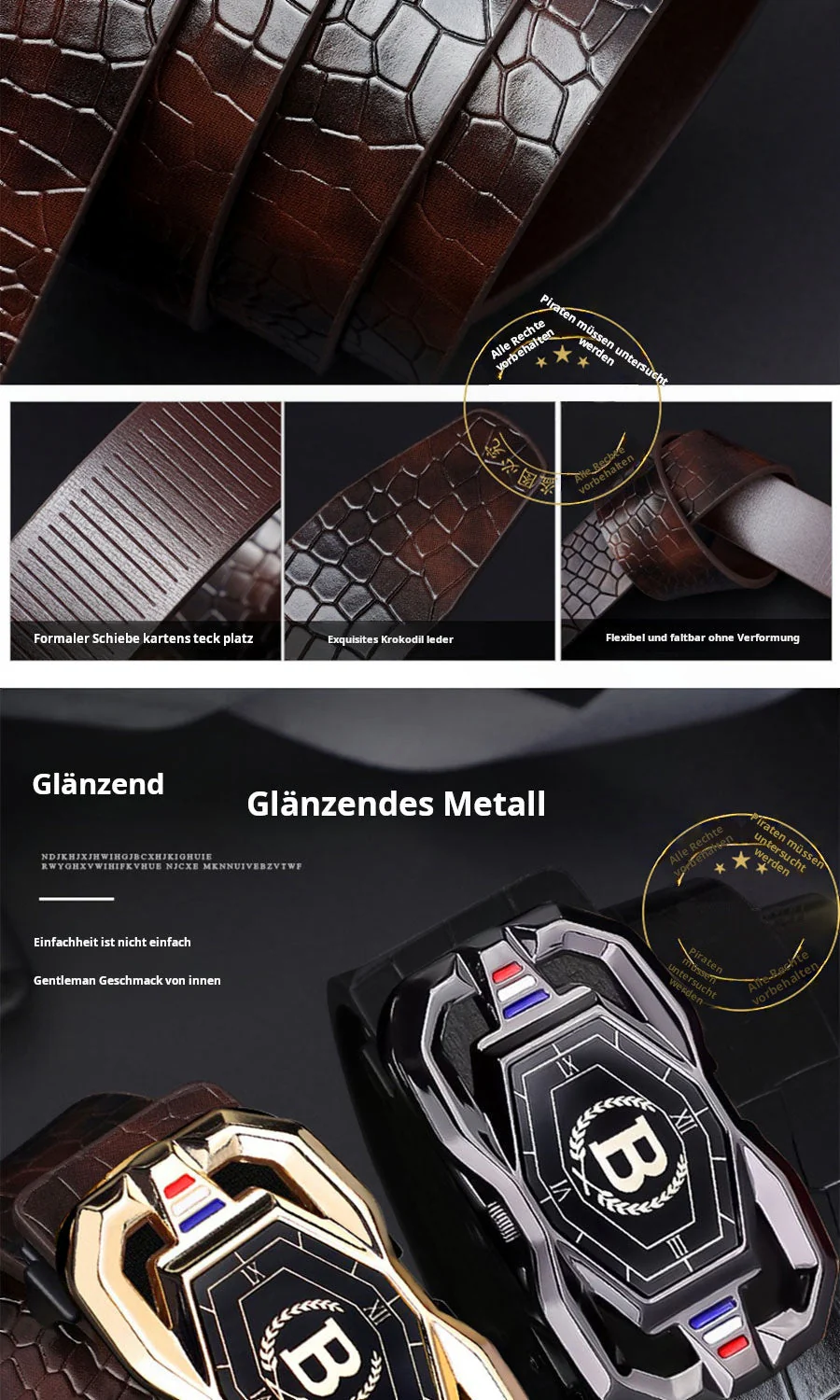 📢📢50 %  DE RÉDUCTION !! ⏰🐊Ceinture en cuir pour homme avec motif crocodile raffiné, boucle automatique et fabriquée en cuir de vachette. - Image 9