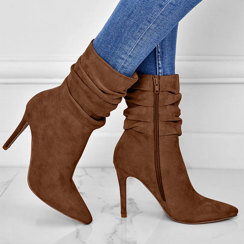 💖2025 Vente à chaud📢56 % de réduction!!!📍Bottes courtes à talons hauts et à bouts pointus pour femmes - Image 12