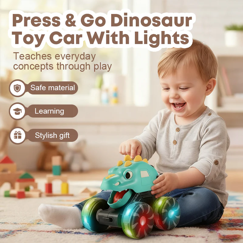 📢📢60 % DE RÉDUCTION !!!Voiture jouet dinosaure avec lumières, appuyez et partez🎁