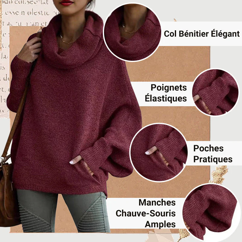 📢📢50% DE RÉDUCTION !!!✨Pull à Manches Chauve-Souris et Col Bénitier avec Poches pour Femmes - Image 5