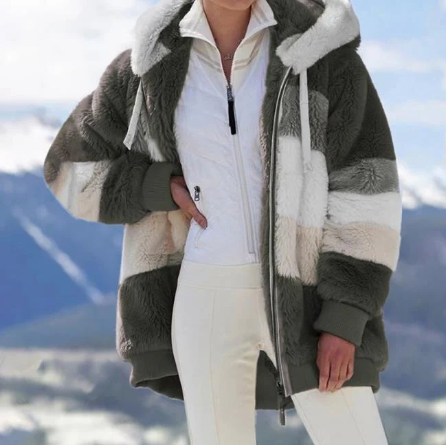 ❄️Offres du début de l'hiver 56%❄️Veste d'hiver en peluche pour femmes avec capuche et poches, en coloris contrastés. - Image 12