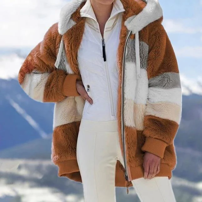 ❄️Offres du début de l'hiver 56%❄️Veste d'hiver en peluche pour femmes avec capuche et poches, en coloris contrastés. - Image 13