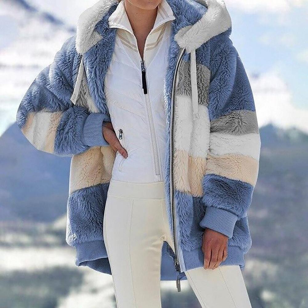 ❄️Offres du début de l'hiver 56%❄️Veste d'hiver en peluche pour femmes avec capuche et poches, en coloris contrastés. - Image 14