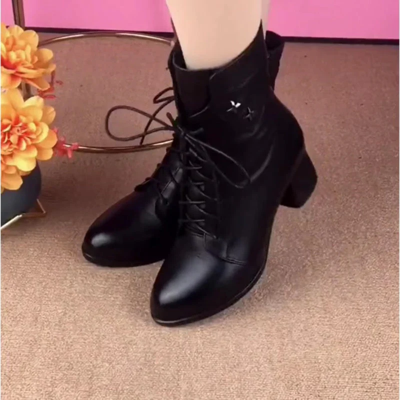 👢Bottes rétro à lacets et à fermeture éclair sur le côté, à talons hauts - Image 2