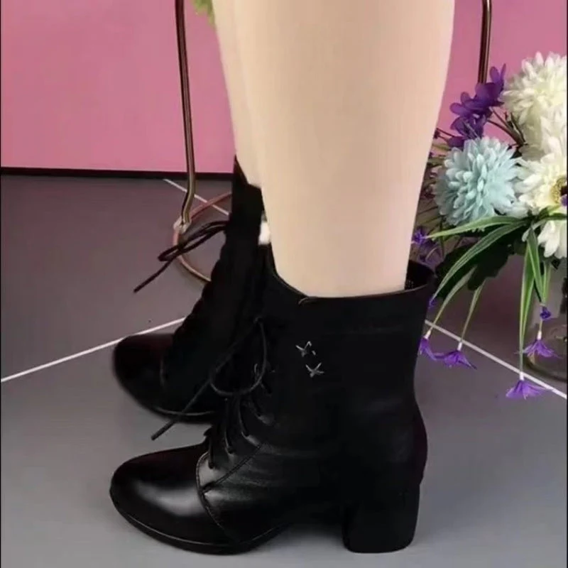 👢Bottes rétro à lacets et à fermeture éclair sur le côté, à talons hauts - Image 6