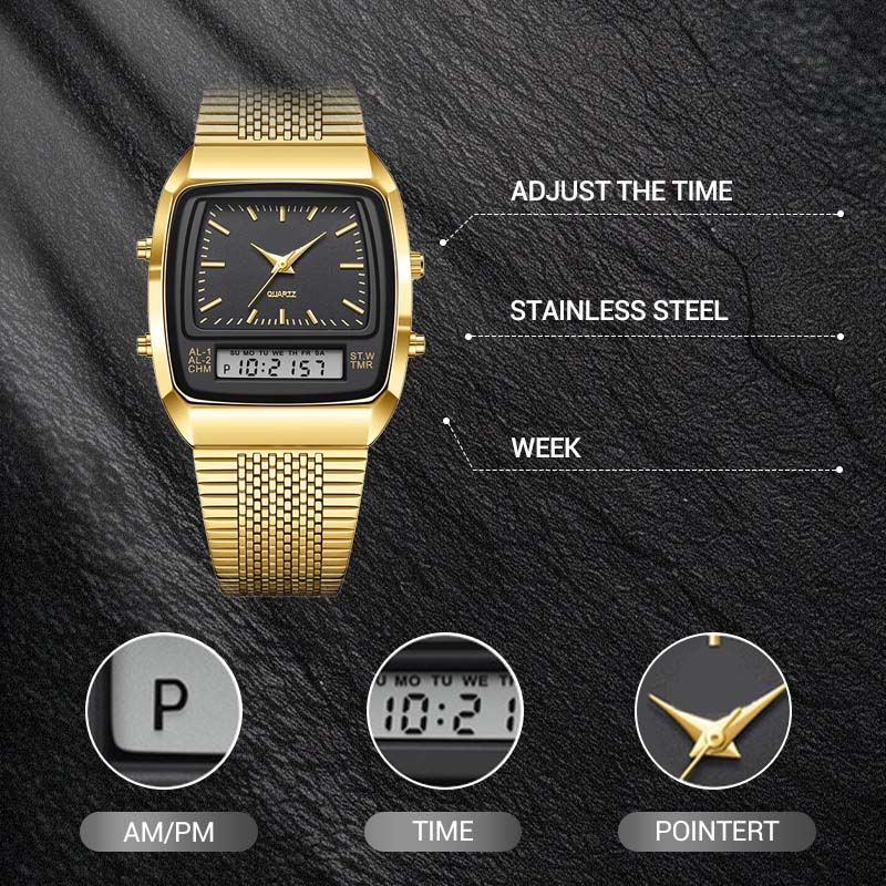 đ„60% de rĂ©duction ! Montre RĂ©tro CarrĂ©e Multifonction â Double Affichage & ĂlĂ©gance Intemporelle âïž - Image 3