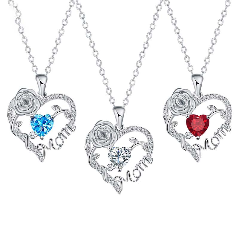 📢📢70 % DE RÉDUCTION !! ⏰Collier pendentif « Mom » avec cœur en rose - Image 2