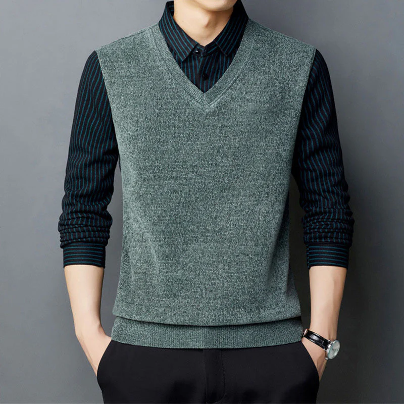 Joli cadeau ! Chemise et pull en fausse fourrure pour homme, ensemble 2 pièces - Image 12