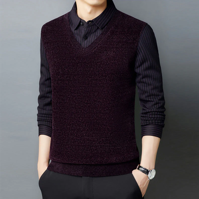 Joli cadeau ! Chemise et pull en fausse fourrure pour homme, ensemble 2 pièces - Image 4