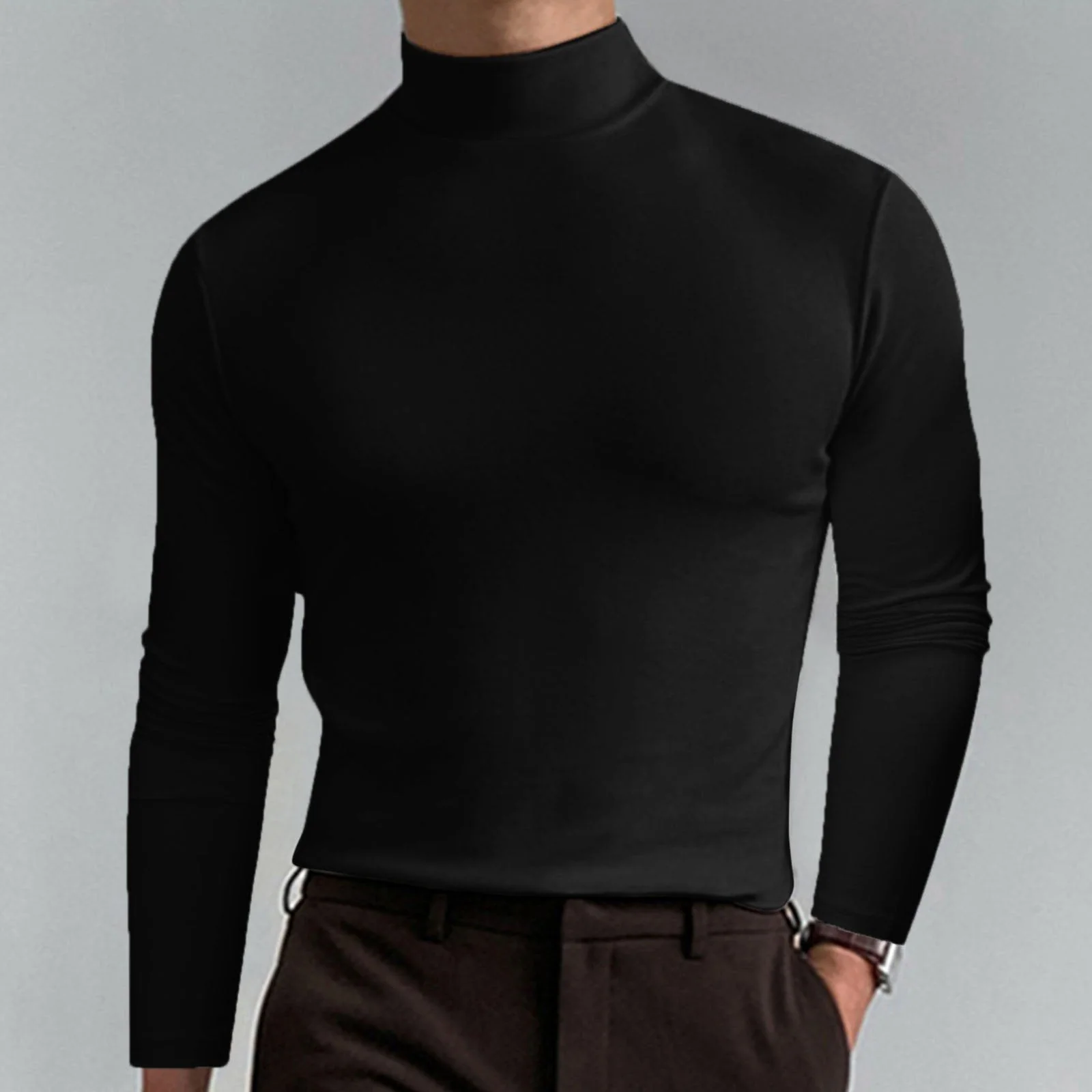 📢📢60 % de réduction!!!📍T-shirt à col montant et manches longues pour homme - Image 3