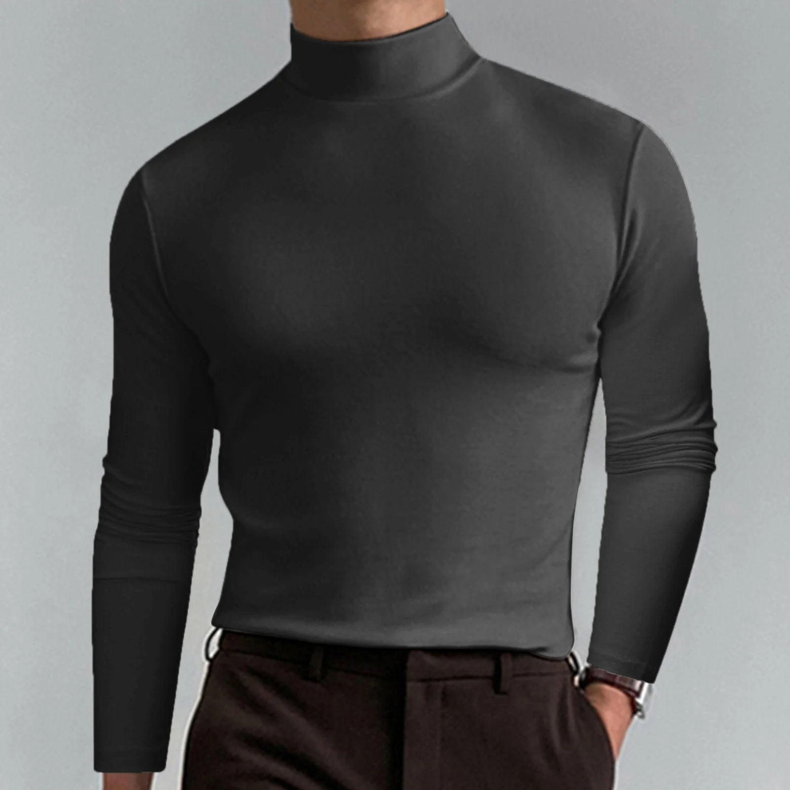 📢📢60 % de réduction!!!📍T-shirt à col montant et manches longues pour homme - Image 4