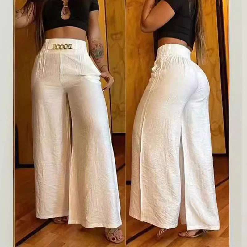 đąđą49 % de rĂ©duction !! â°Pantalon taille haute Ă jambes larges pour femme avec ceinture dĂ©corative - Image 4