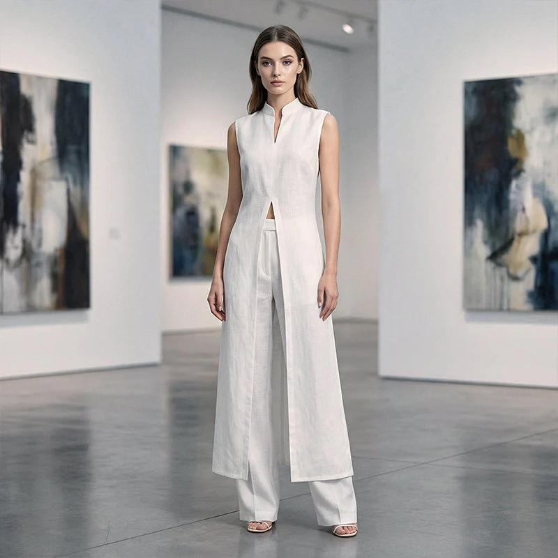 📢📢60 % de réduction !! ⏰Ensemble 2 pièces haut et pantalon fendus asymétriques - Image 6