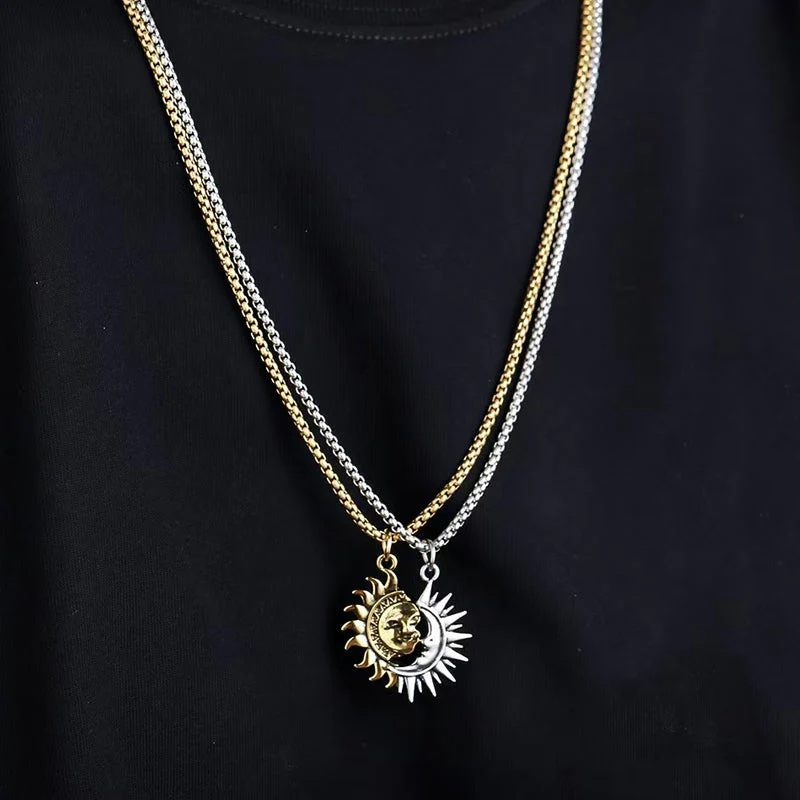 📢📢50 % de réduction !! ⏰Ensemble collier pendentif Sun & Moon Spliced - Image 2