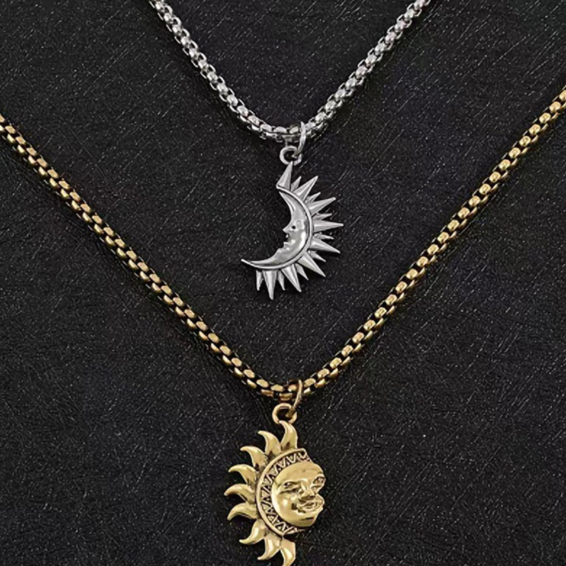 📢📢50 % de réduction !! ⏰Ensemble collier pendentif Sun & Moon Spliced - Image 3