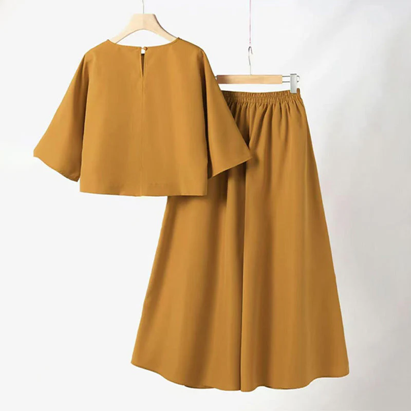 📢55% de réduction👗Ensemble 2 pièces décontracté pour femme, t-shirt à col rond et manches 3/4 et pantalon ample - Image 7