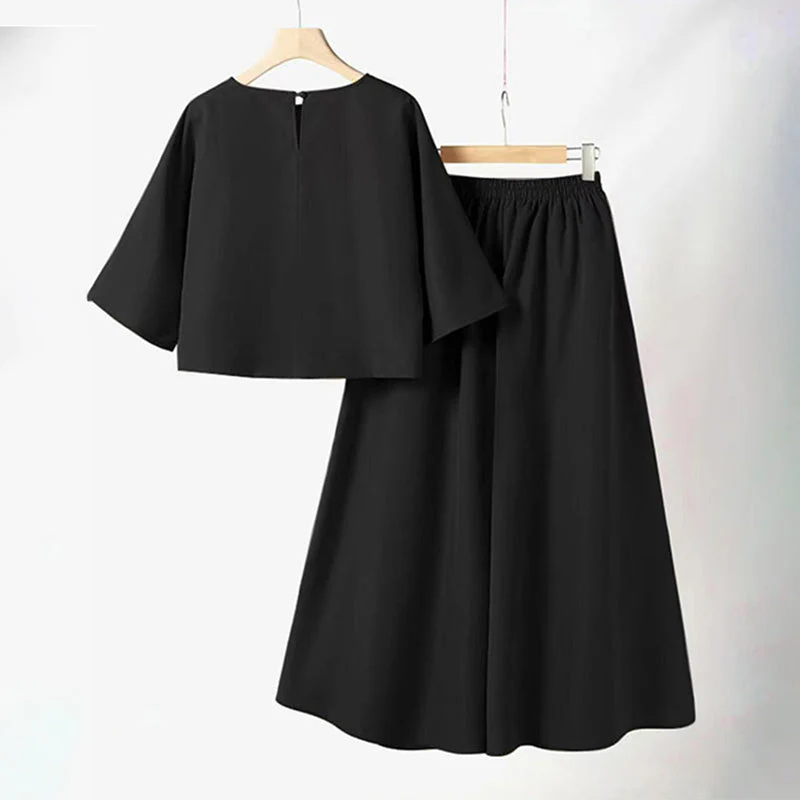 📢55% de réduction👗Ensemble 2 pièces décontracté pour femme, t-shirt à col rond et manches 3/4 et pantalon ample - Image 8