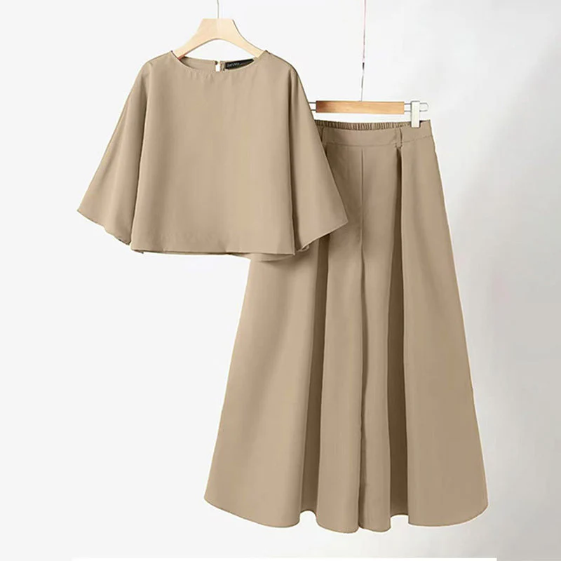 📢55% de réduction👗Ensemble 2 pièces décontracté pour femme, t-shirt à col rond et manches 3/4 et pantalon ample - Image 9