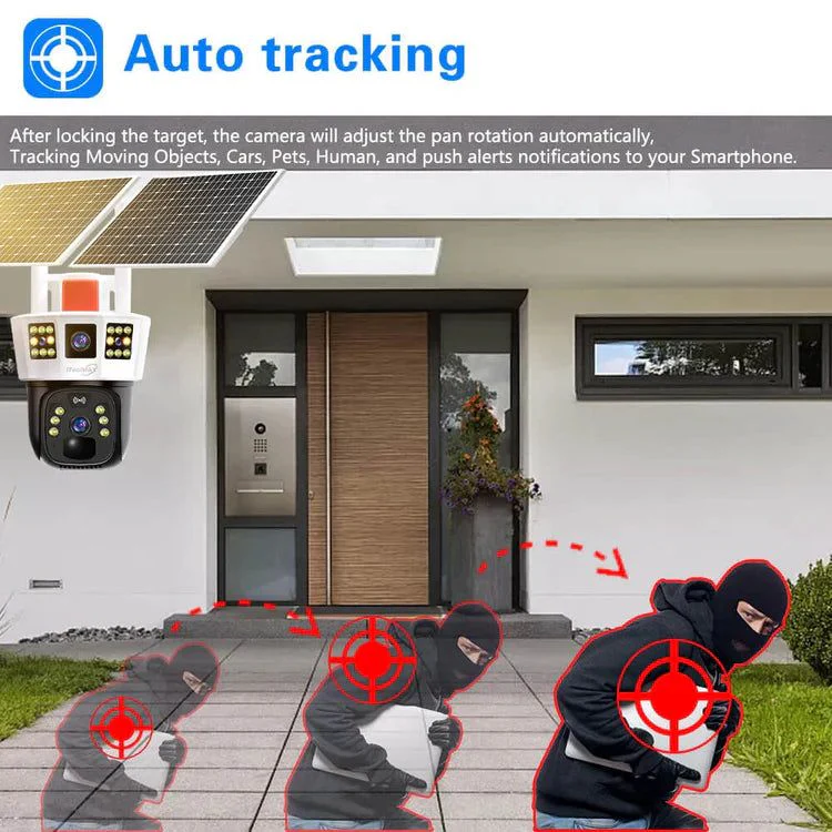 🔥vente à chaud🔥Caméra de surveillance solaire intelligente à 360° avec moniteur à triple écran - Image 5