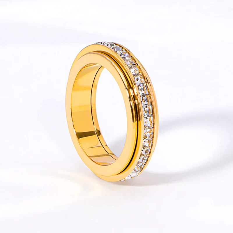 📢📢50% DE RÉDUCTION !!! 🎅Bague tournante en acier titane avec zircone - Image 12