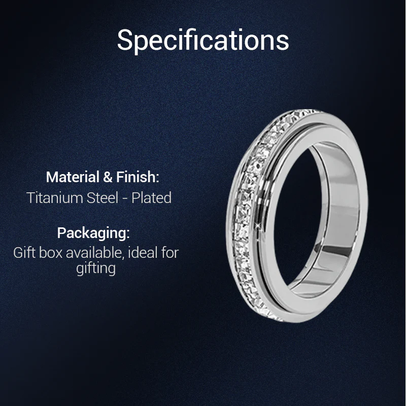 📢📢50% DE RÉDUCTION !!! 🎅Bague tournante en acier titane avec zircone - Image 8