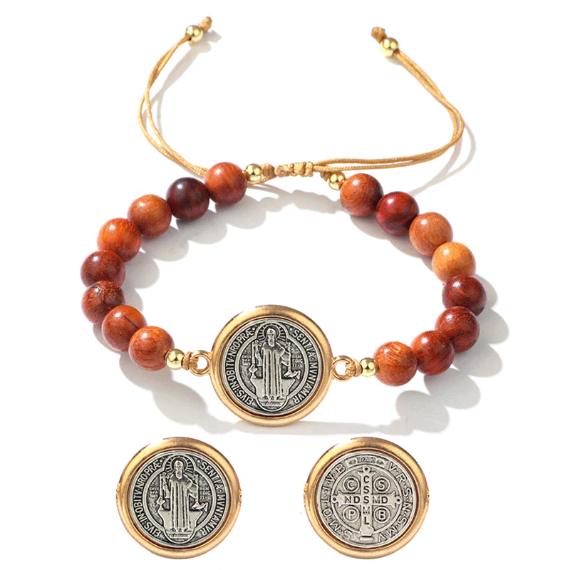 📢📢50 % de réduction !! ⏰🛡️Le compagnon d'un gardien✨Bracelet Saint-Benoît en perles de bois naturel🎁Ajustable, convient aux hommes et aux femmes - Image 2