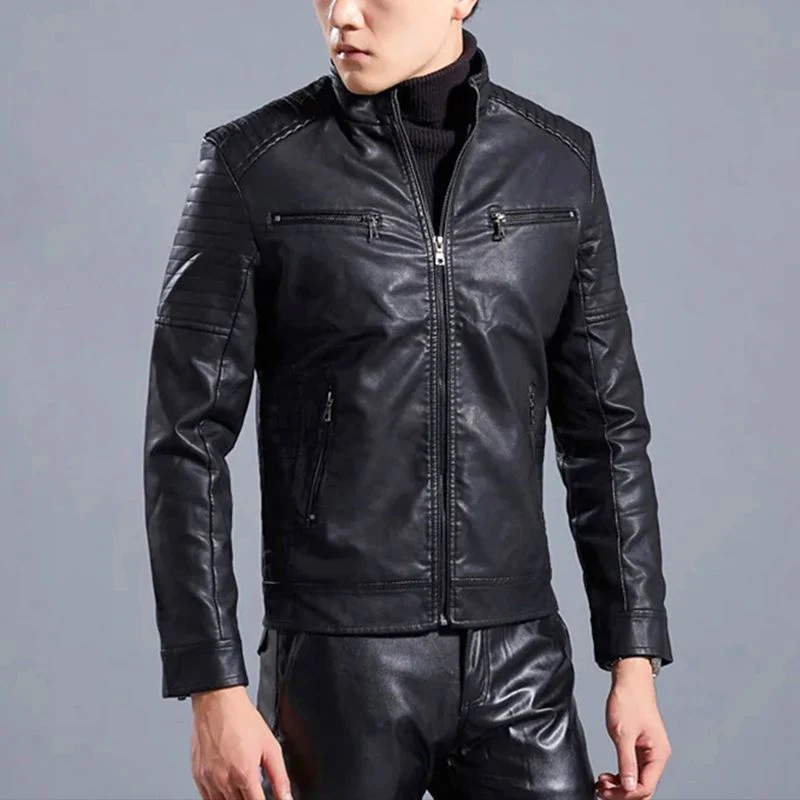 📢📢62% DE RÉDUCTION !!!✨Veste de motard en cuir à col montant pour hommes (livraison gratuite) - Image 4