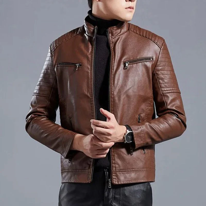 📢📢62% DE RÉDUCTION !!!✨Veste de motard en cuir à col montant pour hommes (livraison gratuite) - Image 5