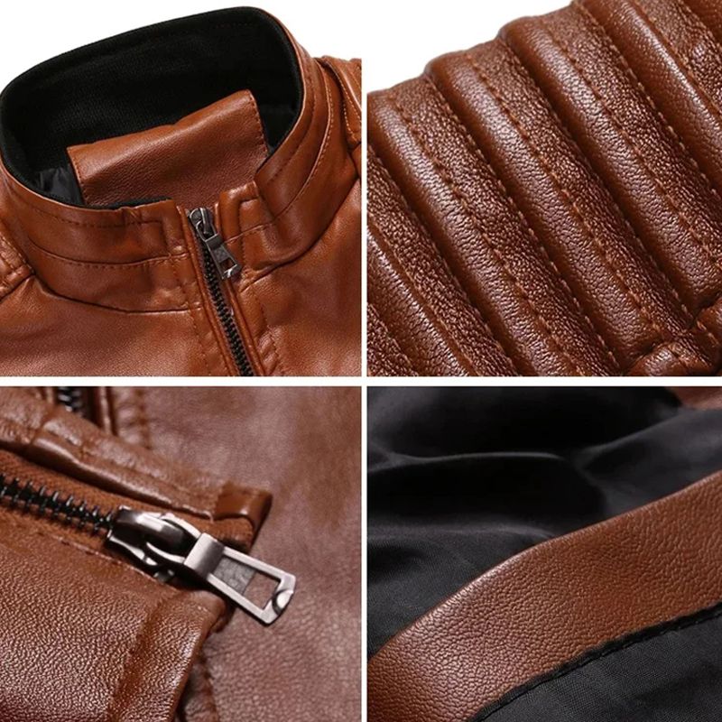 📢📢62% DE RÉDUCTION !!!✨Veste de motard en cuir à col montant pour hommes (livraison gratuite) - Image 8