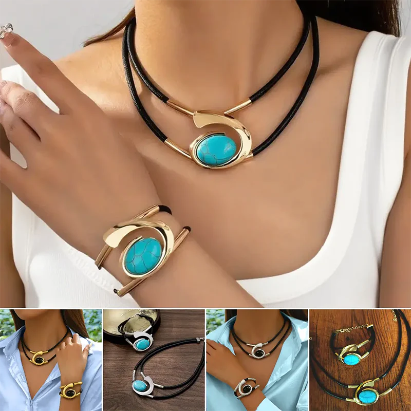 ✨🐌Nouveau design 2025📿#Ensemble en pierre acrylique « Ensemble collier et bracelet bohème vintage