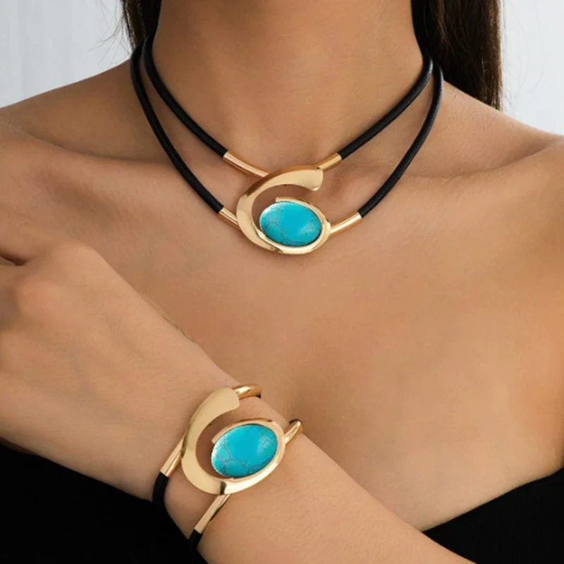 ✨🐌Nouveau design 2025📿#Ensemble en pierre acrylique « Ensemble collier et bracelet bohème vintage - Image 2