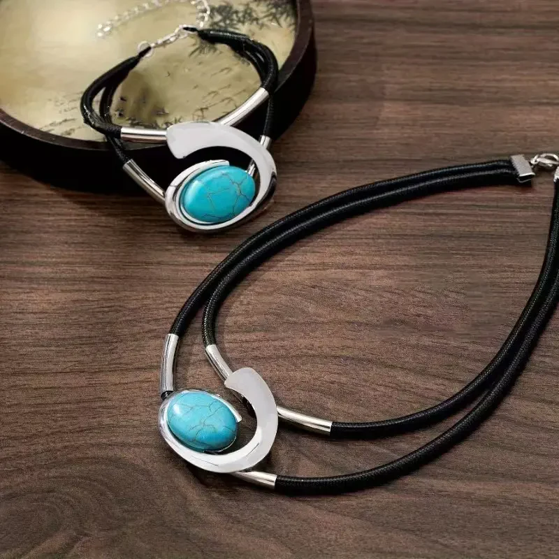 ✨🐌Nouveau design 2025📿#Ensemble en pierre acrylique « Ensemble collier et bracelet bohème vintage - Image 5
