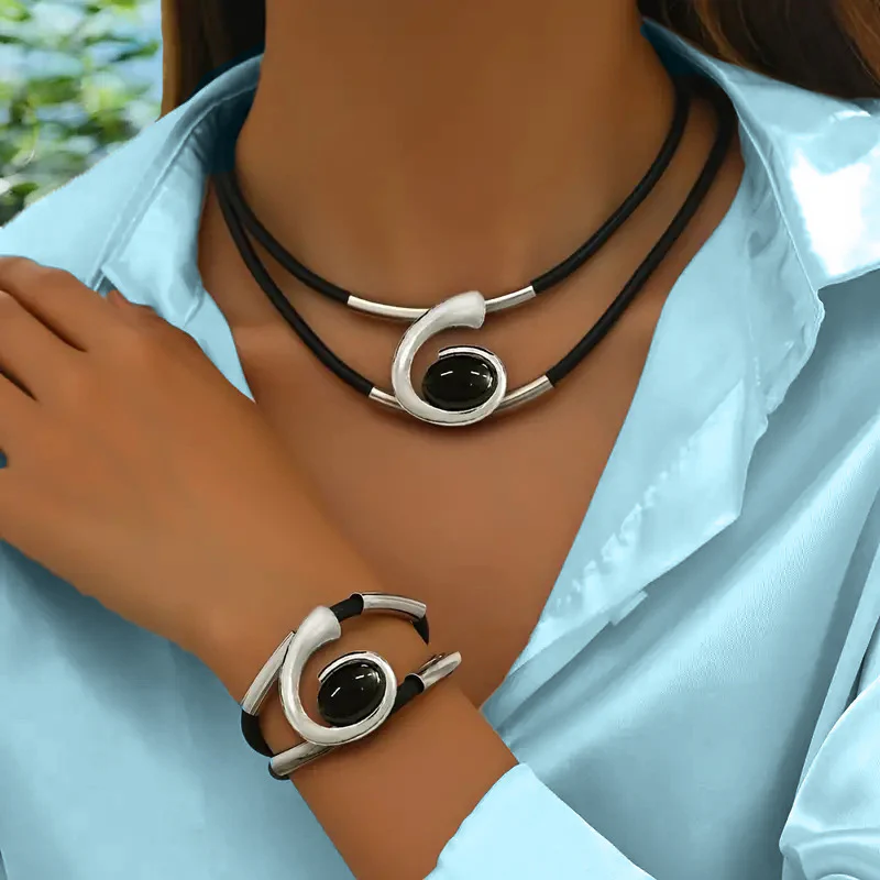 ✨🐌Nouveau design 2025📿#Ensemble en pierre acrylique « Ensemble collier et bracelet bohème vintage - Image 6
