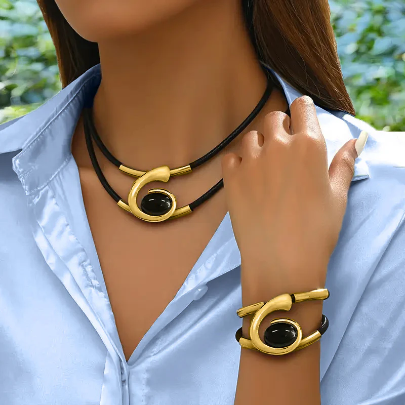 ✨🐌Nouveau design 2025📿#Ensemble en pierre acrylique « Ensemble collier et bracelet bohème vintage - Image 7